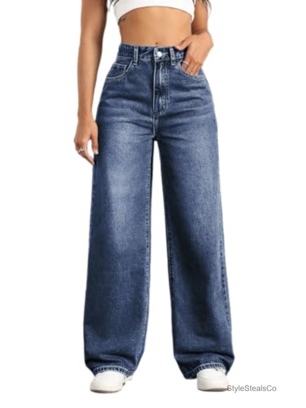 High Waisted Wide Leg Jeans Stretchy Tummy Control Denim Pants